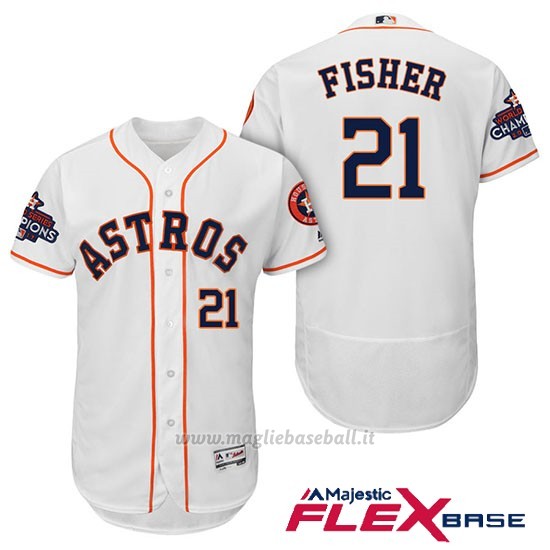 Maglia Baseball Uomo Houston Astros 2017 World Series Campione Derek Fisher Bianco Flex Base
